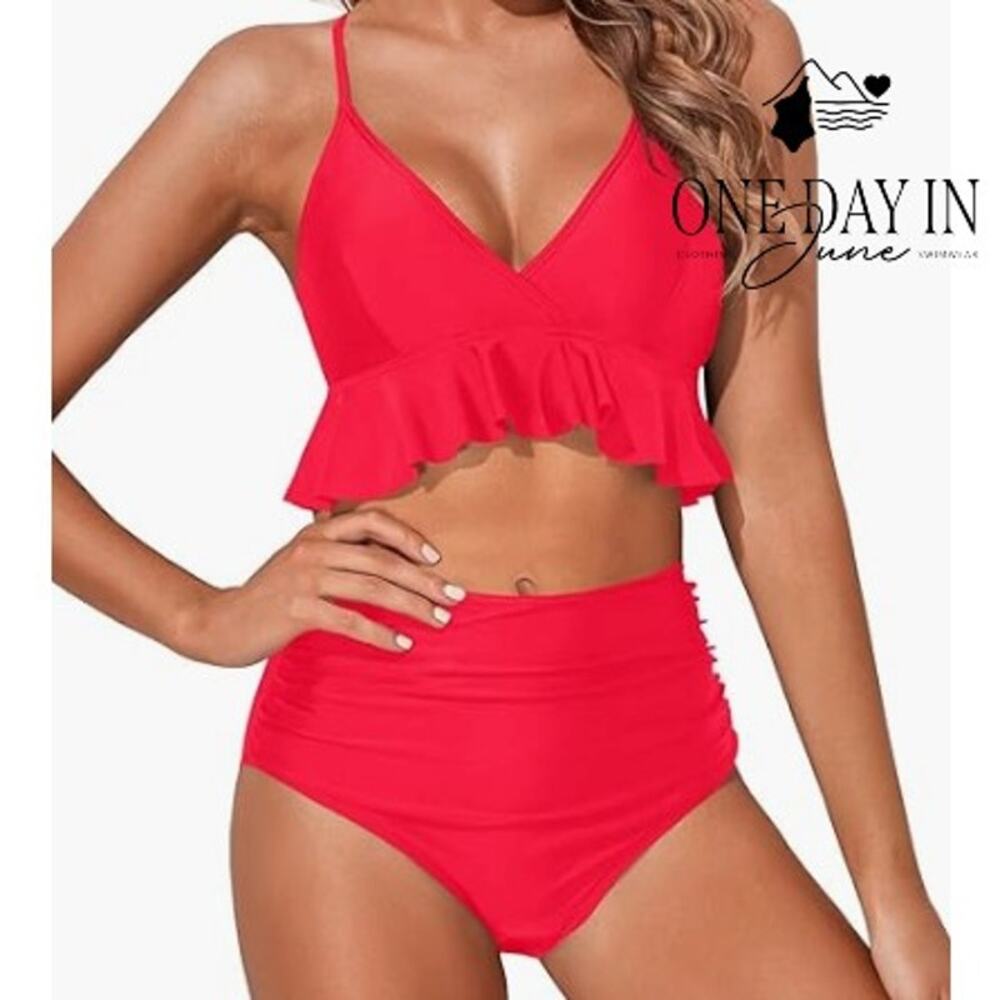 Tempt Me High Waist Ruffle Bikini Swimsuit Size M